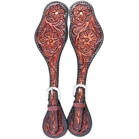 Western Leather Spur Straps Brown Carving Rustic Vintage