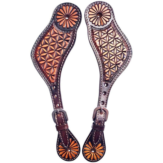 Leather Spur Straps Diamond Sparkle Carved Spur Straps