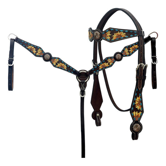 Western Horse Hand Carved Breast Collar Leather