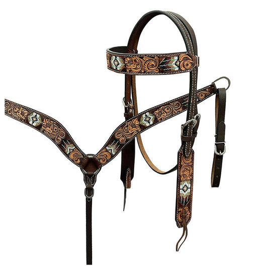HILASON Western Horse American Leather Breast Collar Beaded